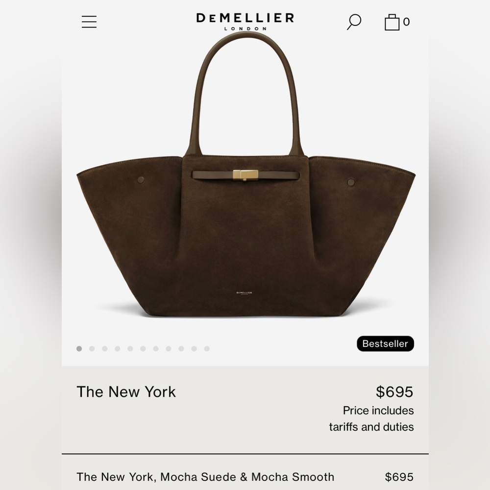 DeMellier Dark Brown Suede Tote with Gold Hardware - Picture 9 of 11